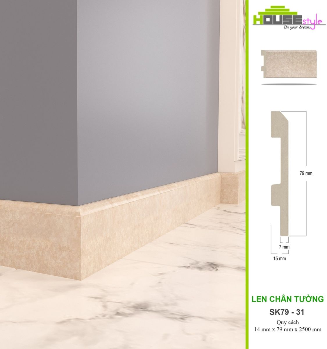Len tường nhựa 79mm
